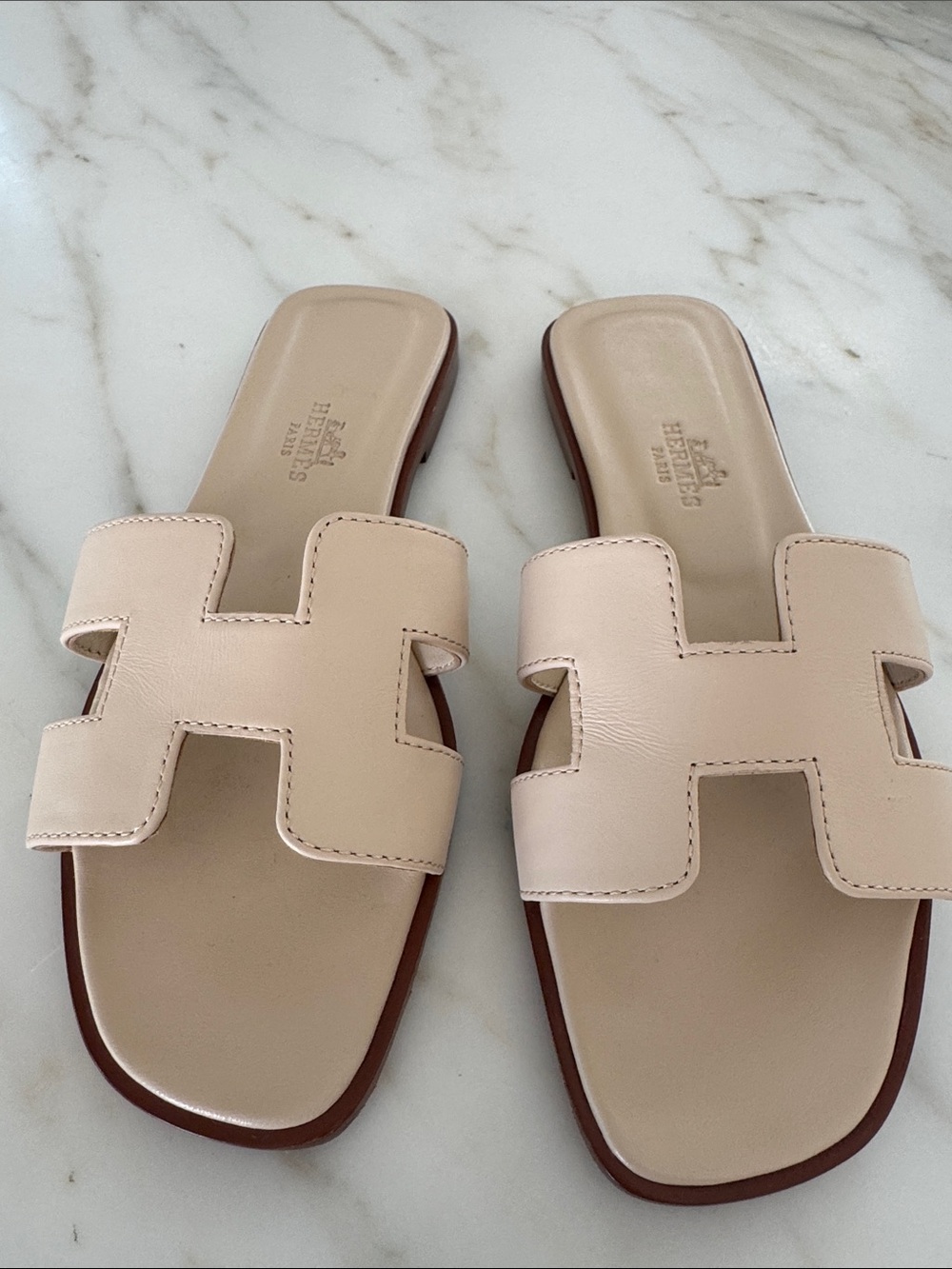 Women’s Nude with Pink undertone H Leather Slide Sandals